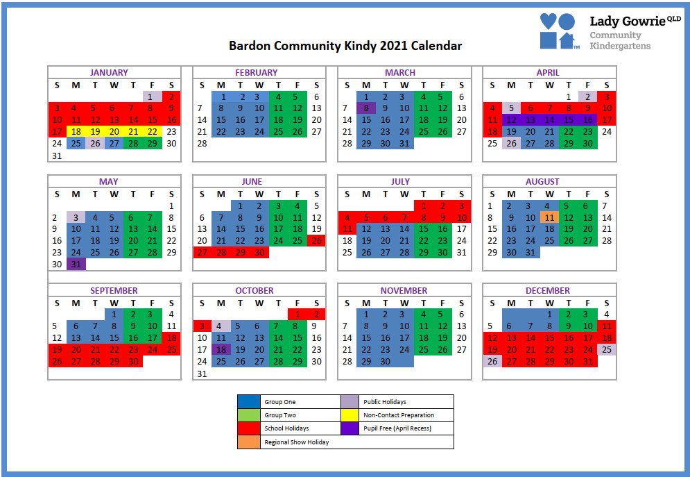 Calendar Overview | Bardon Community Kindy