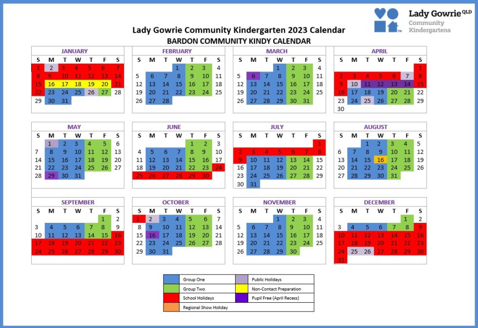 Calendar Overview | Bardon Community Kindy